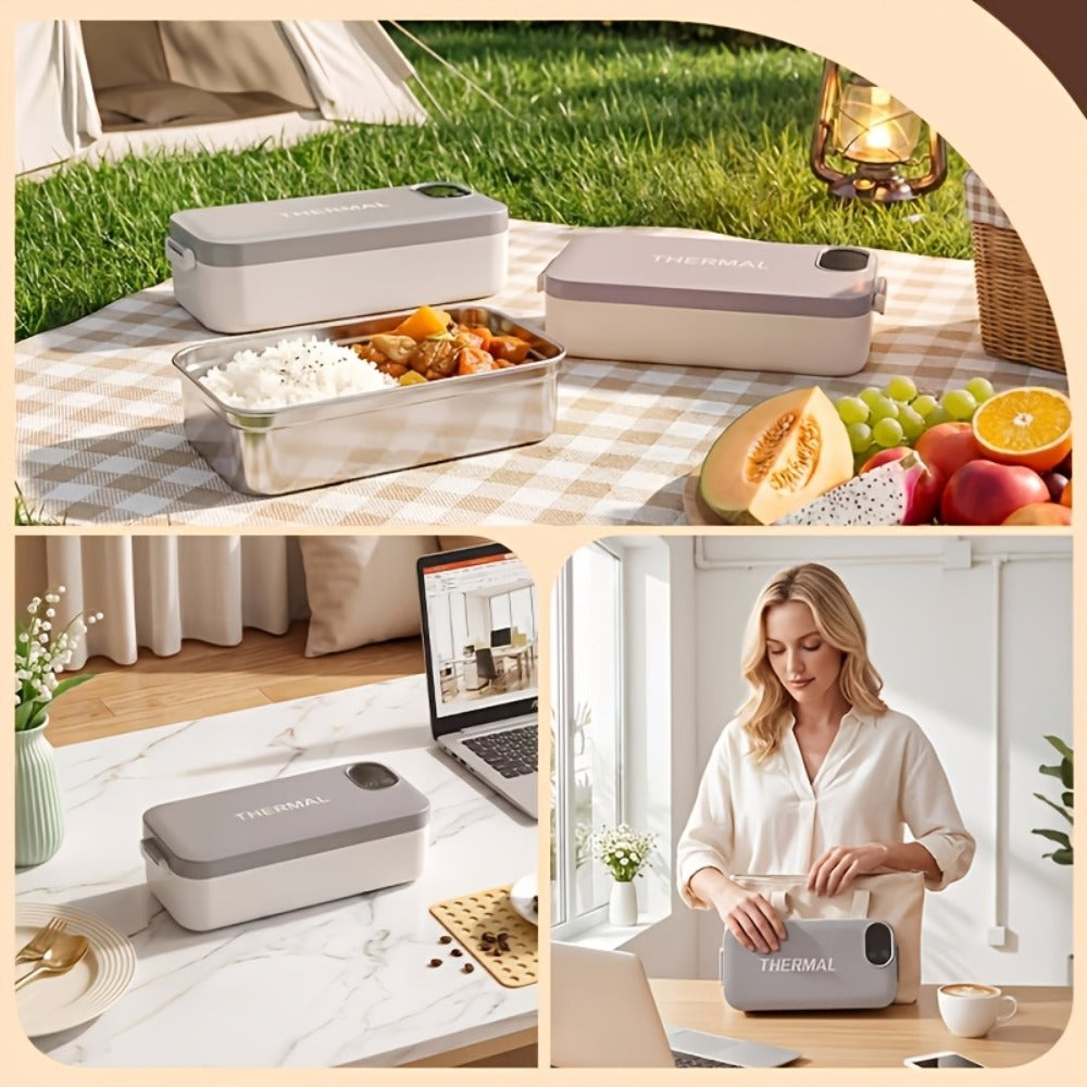 Electric Lunch Box Food Heater 3-in-1 USB Heated Bento Box, Stainless Steel Portable Warming Lunch Box with Adjustable Temperature, Thermal Insulated Leakproof Meal Prep Container for Office Travel Home