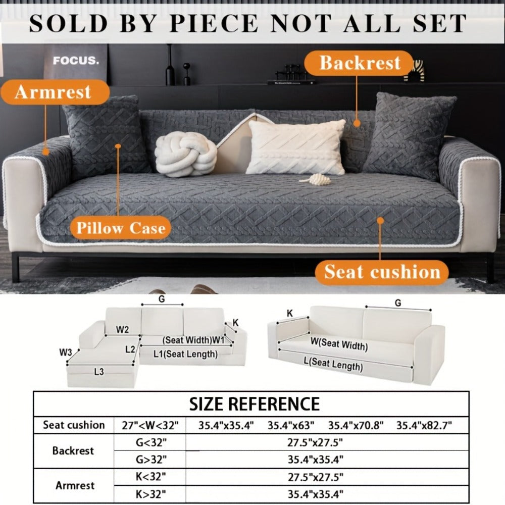 Plush Sofa Cover Couch Cover | Anti-Slip Pet Dog Friendly Velvet Sofa Mat, Single Two Three Four Seat, Backrest Armrest Pillow Cover, Living Room Bedroom Decor