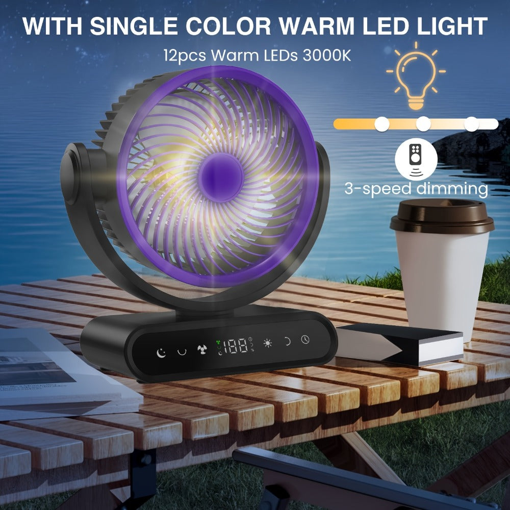 Camping Fan with LED Light Battery Powered 20000mAh 40000mAh 9-Inch 5-Speed Remote Control 90¡ã Tilt 120¡ã Oscillating Quiet Air Circulator for Outdoor Home