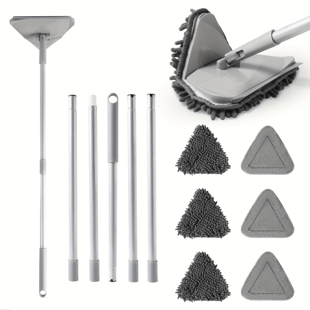 Long Handle Wall Mop 82 Inch Ceiling Floor Baseboard Cleaner Tool with Squeegee & 6 Replacement Microfiber Pads for Walls Windows