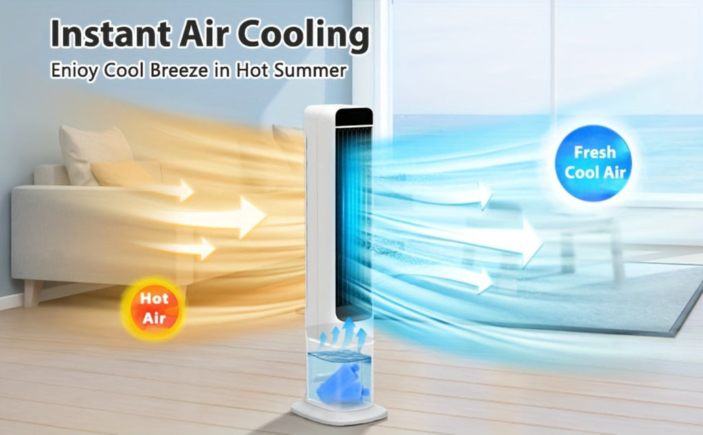 Evaporative Air Cooler Portable 1.32 Gal, 3-in-1 Swamp Cooler Fan Humidifier with Ice Cooling, 4 Ice Packs, 70¡ã Oscillation & Low Noise, Bladeless Tower Fan Air Conditioner for Bedroom Kitchen Office
