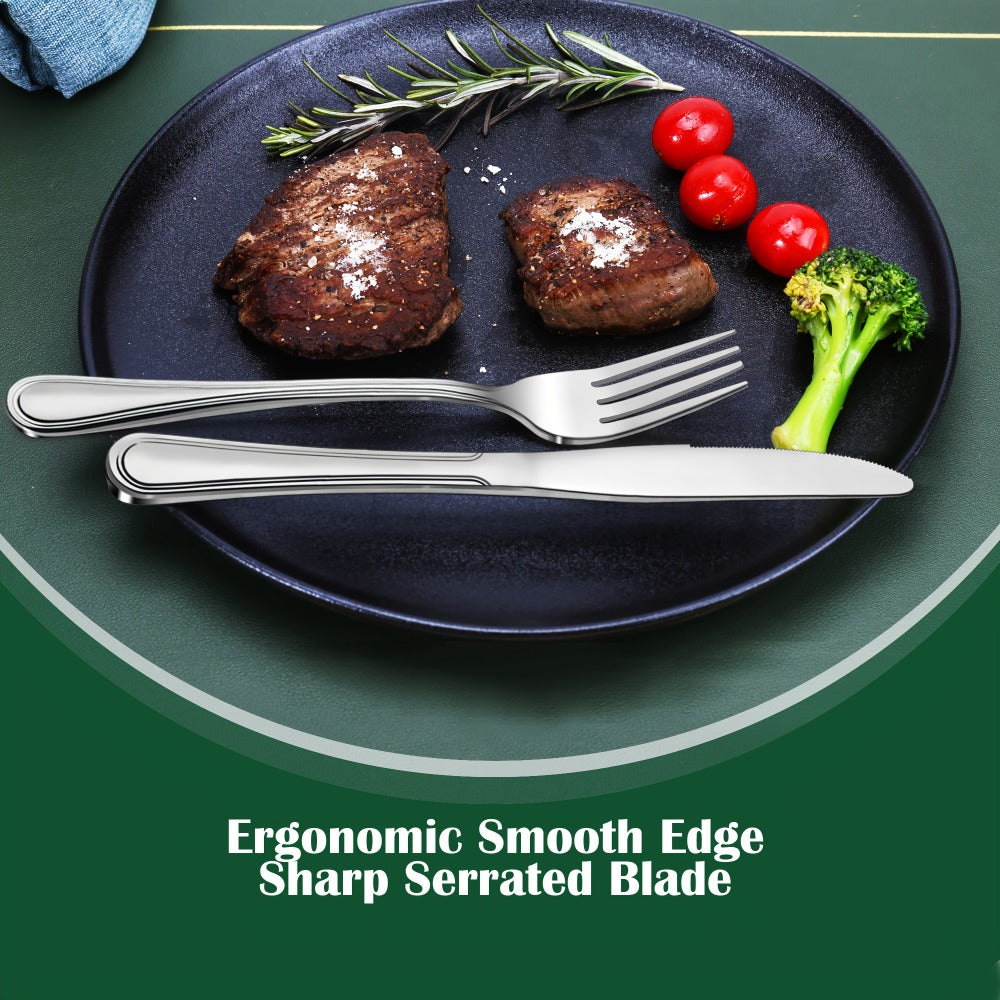 Stainless Steel Flatware Cutlery Set ¨C Mirror Polished, Dishwasher Safe, Silver & Black Options, Service for 4 / 8 / 12 ¨C Kitchen Utensil Set for Home, Restaurant & Wedding Gift
