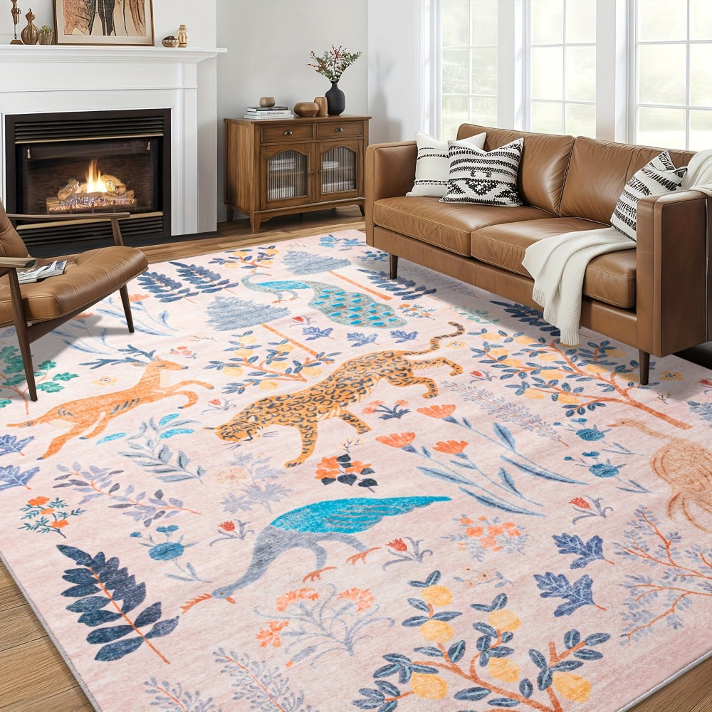 Animal Print Area Rug Jungle Tiger Non-Slip Soft Thin Colored Rug for Living Room Bedroom Playroom Daycare - Black Green Pink 5x7 6x9 8x10 9x12 ft Indoor Floor Carpet