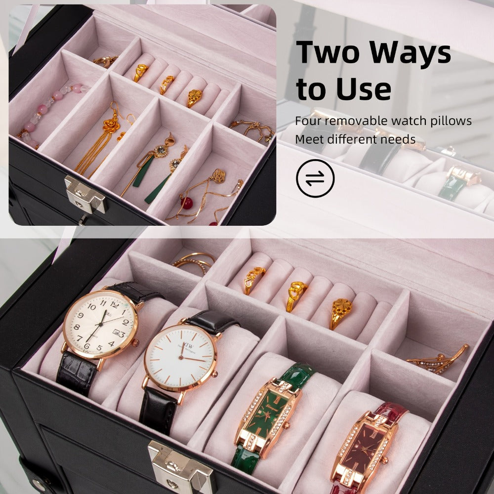 Large Jewelry Box 5-Tier PU Leather Organizer with Lock & Mirror ¨C Storage Case for Bracelets, Earrings, Rings & Necklaces