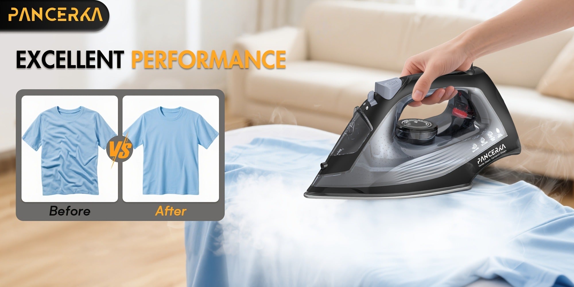 1200W Steam Iron for Clothes Adjustable Thermostat Non-Stick Soleplate Variable Steam Control Overheat Protection Powerful Long-Lasting Steam for All Fabrics Black