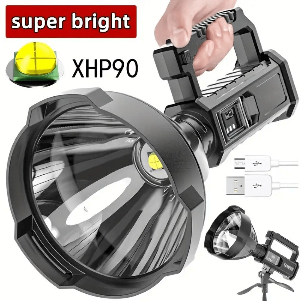 XHP90 High Power LED Flashlight USB Rechargeable Powerful Spotlight Searchlight ¨C 4 Modes, Camping Lantern Torch with Bracket for Fishing Camping Hiking Hunting Outdoor Adventure Patrol