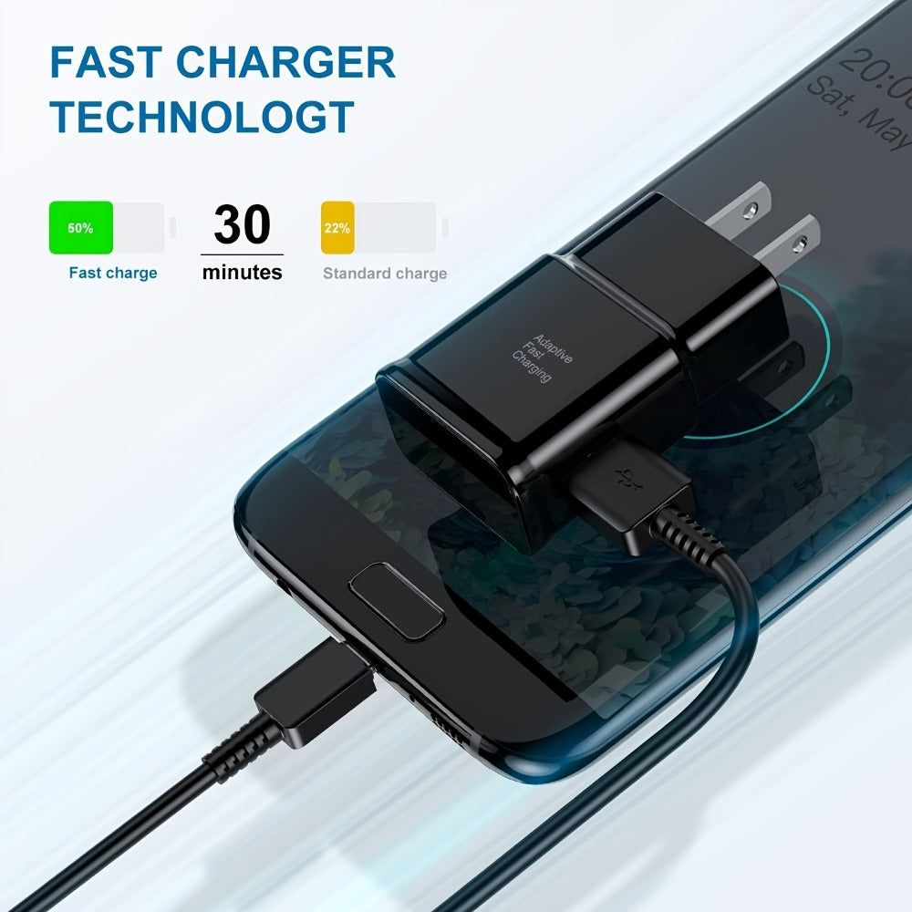 USB Wall Charger Compatible with Samsung Galaxy S25 S24 S23 S22 S21 S20 S10 S9 S8 S7 Note 10 - Adaptive 5V 2A Fast Charging, Bulk Pack 5pcs & 6pcs with Cables, White & Black Options