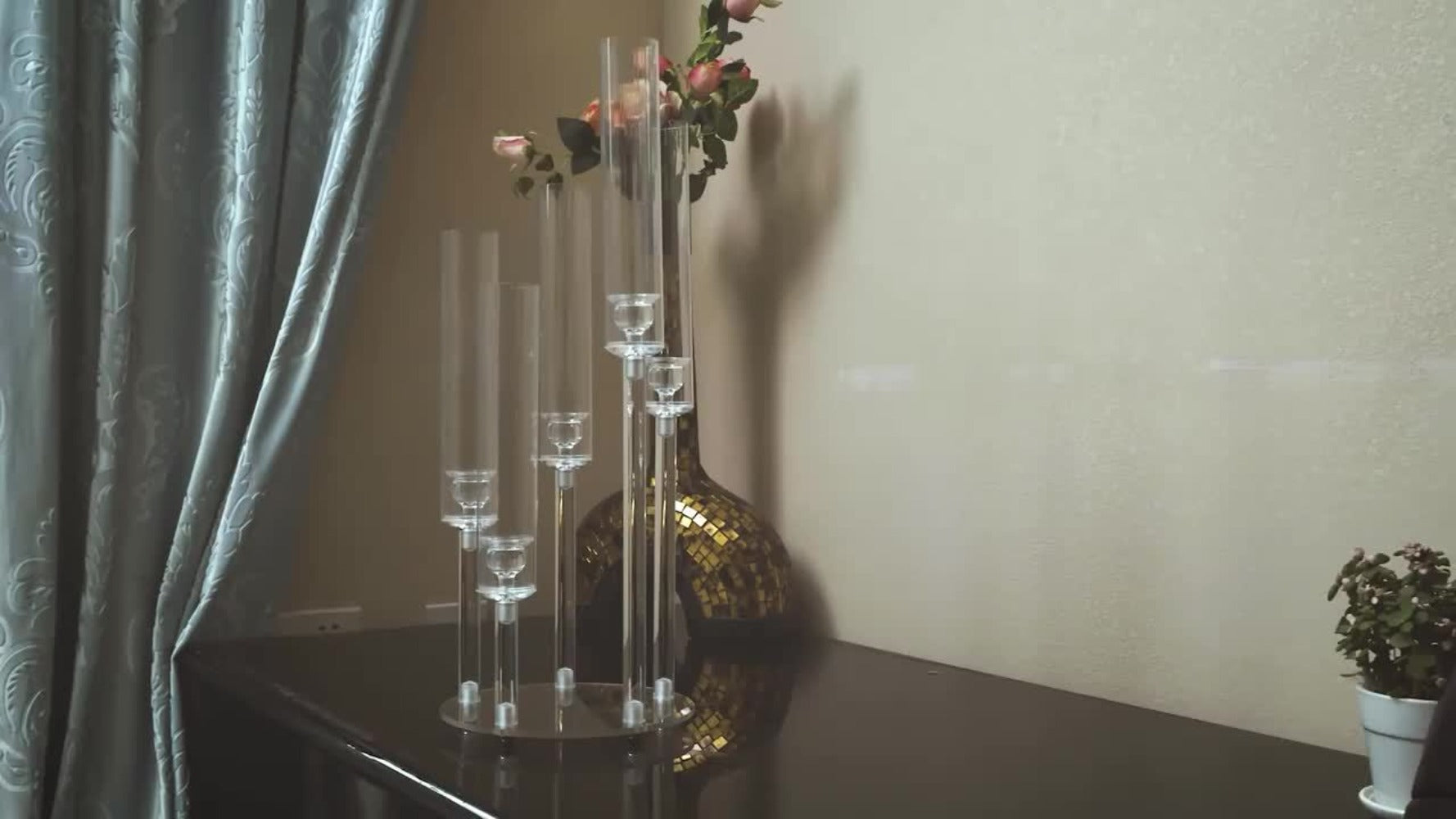 Acrylic Candelabra Candle Holder ¨C Clear Crystal 5-Arm & 6-Arm Taper Candlestick Holders for Wedding Centerpiece, Dining Table, Party & Anniversary Decor