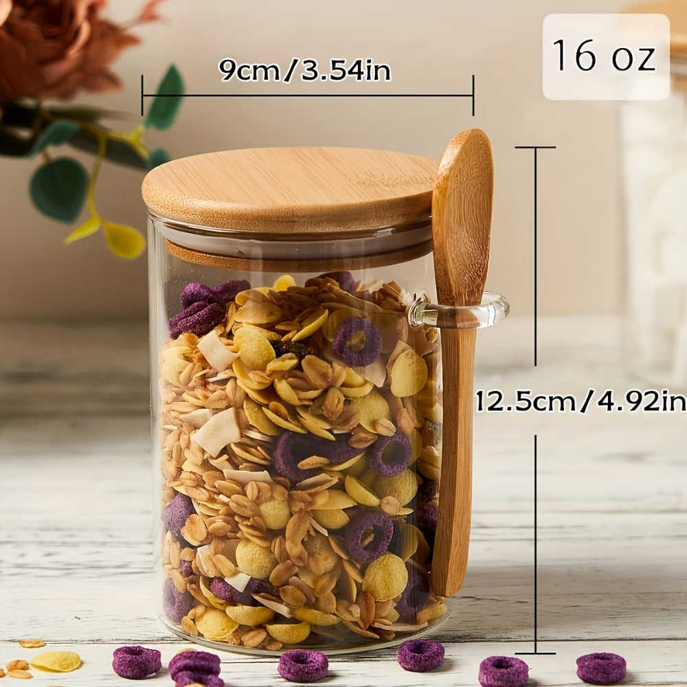 Overnight Oats Glass Jar with Lid and Spoon - 16oz Meal Prep Breakfast Container for Oatmeal Yogurt and Smoothies, Large Capacity Clear Glass Jar Set for Kitchen Meal Prep and Food Storage, Available in 4 or 8 Piece Sets