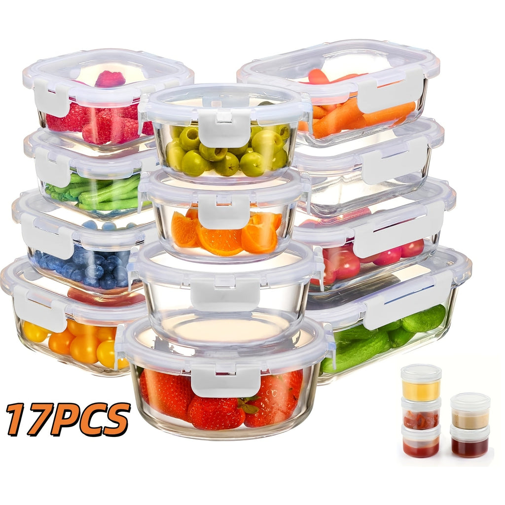 Borosilicate Glass Food Storage Containers Set ¨C 10/12/17pcs Airtight Meal Prep Bento Boxes with Locking Lids, BPA Free, Microwave & Dishwasher Safe, Leak Proof, Mixed Colors
