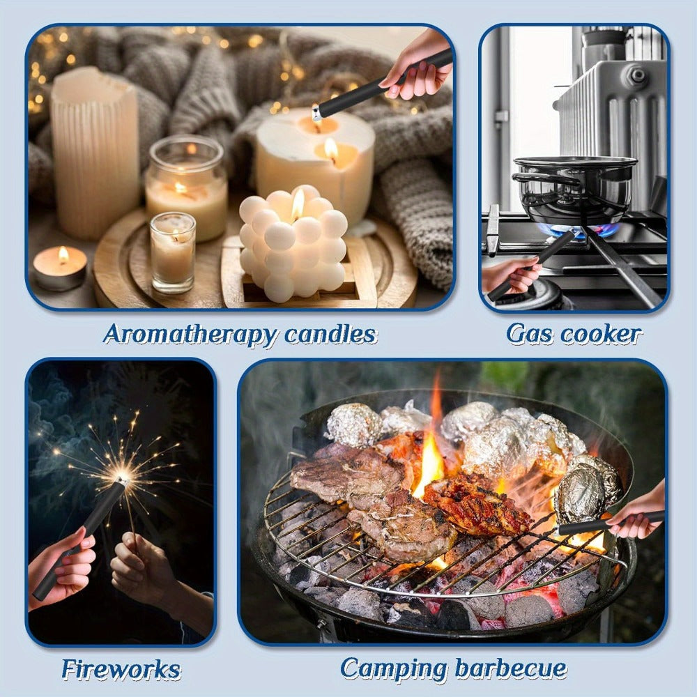 Plasma Arc Lighter USB-C Rechargeable 2pcs ¨C Windproof Flameless Electric Candle Lighter with LED Battery Display & Child Safety Lock, Gift Box Packaging for Camping, BBQ & Holidays (Black & Rose Gold)