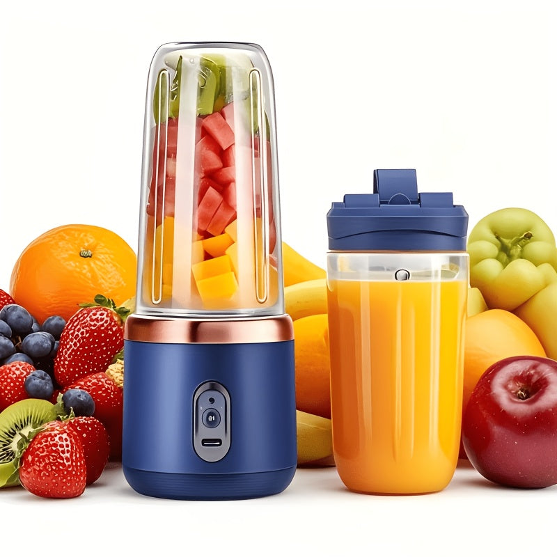 Portable Double Cup Blender & Juicer 2 Sets USB Rechargeable - 1500mAh Personal Mixer with Cups & Motor Base for Smoothies, Milkshakes & Drinks, Travel Blender Gift, Purple Blue Pink White