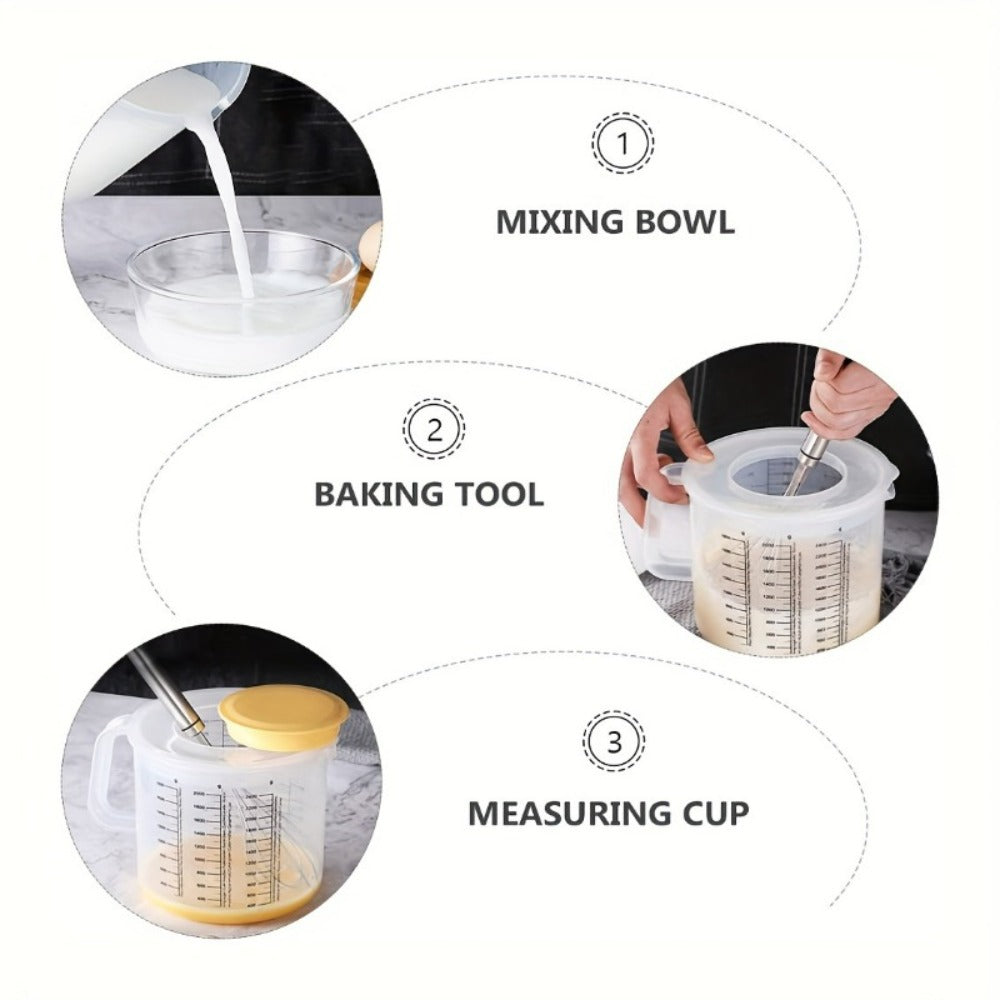Mixing Bowl with Lid 2.5L Large Capacity Salad Bowl with Measuring Cup and Scale Splash Proof Durable Plastic Kitchen Bowl for Baking Salad Making Food Storage 84oz