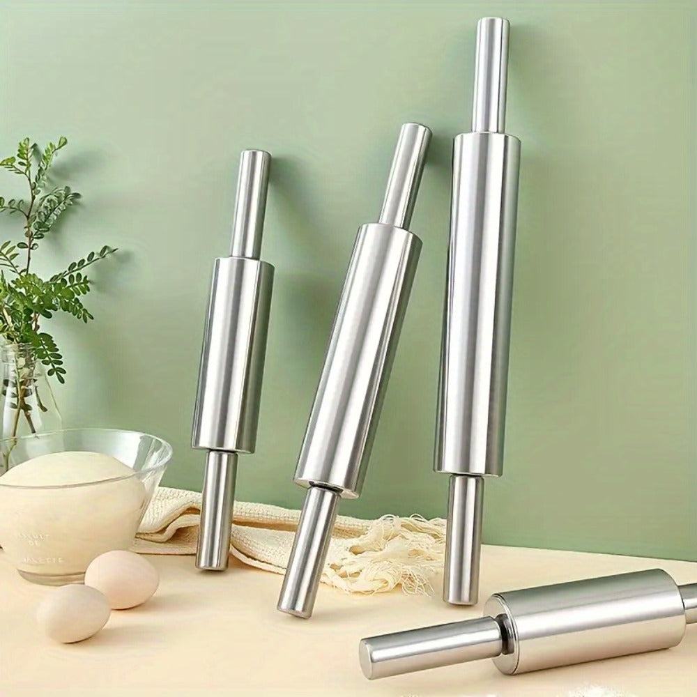 Stainless Steel Rolling Pin, Professional Non-Stick Dough Roller with Non-Slip Grip and Rounded Ends, Easy to Clean Baking Rolling Pin for Pizza Dough, Pie Crust, Pasta, Cookie, Bread, Multiple Sizes
