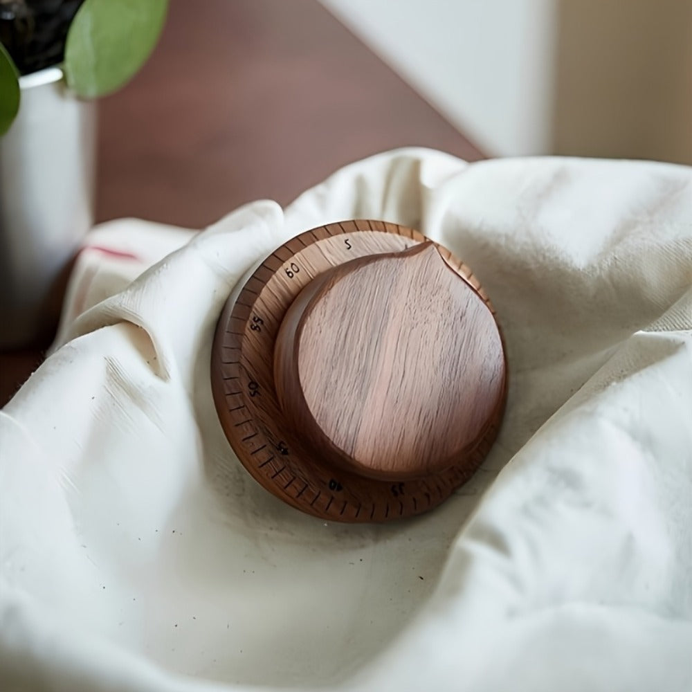 Mechanical Kitchen Timer with Loud Alarm - Black Walnut Wood Cooking Timer, 100% Battery-Free Desktop Timer for Cooking, Baking & Study