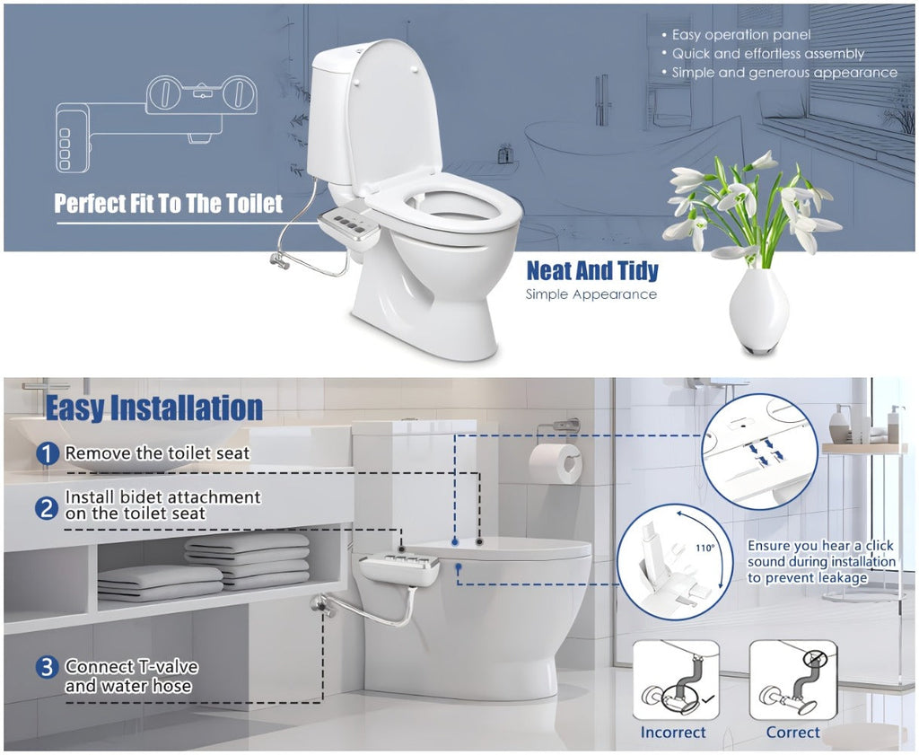 Bidet Attachment for Toilet Ultra-Slim ¨C Non-Electric Cold Water Sprayer, Retractable Self-Cleaning Nozzle, Adjustable Water Pressure, Easy Install Toilet Seat Bidet