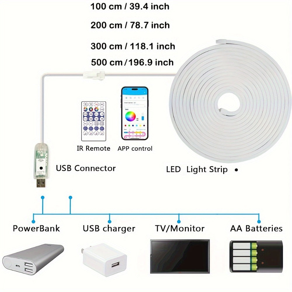 RGBIC Color Chasing LED Neon Rope Light with App & Remote Control, Music Sync, DIY Design, Multi-Color Including White, USB Powered, for Bedroom, Gaming Room, Christmas, Indoor & Outdoor Decoration