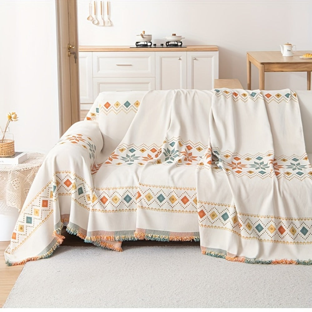 Bohemian Embroidery Chenille Sofa Cover 300GSM - Machine Washable Knit Weave Slipcover for 2 3 4 Seater Sectional Sofa No Padding, 5 Colors