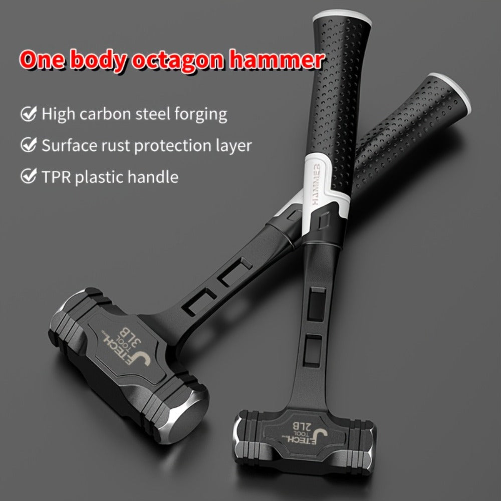 Octagonal Hammer High Carbon Steel Heavy Duty Sledge Hammer with Non-Slip Grip Handle, Rust-Proof Head for Demolition Construction Masonry Driving Stakes Outdoor Indoor Home Use (2/3/4 lb)