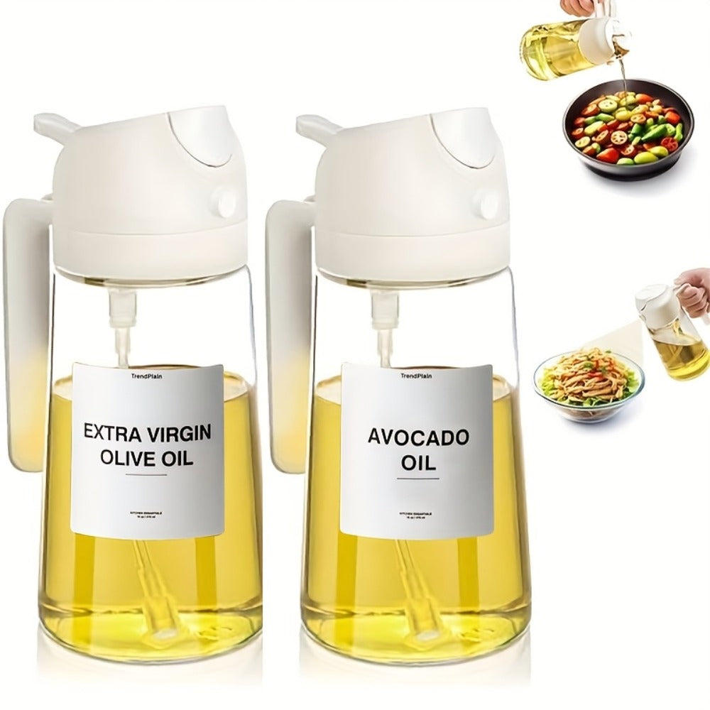Glass Olive Oil Dispenser Bottle Set of 2 - 16oz 480ml Dual Drizzle & Spray Function, Light-Blocking Design for Fresh Oil, Kitchen Cooking Bottle