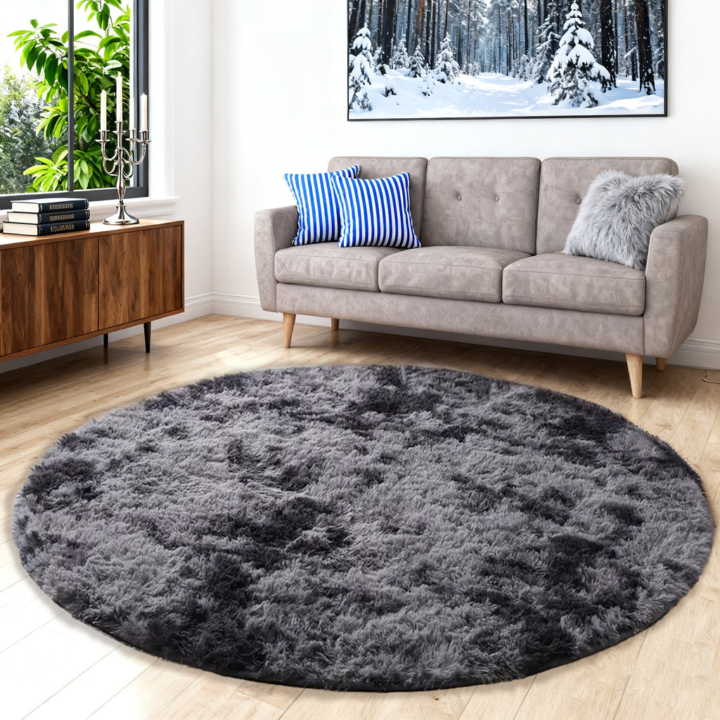 Round Area Rug Soft Shaggy Plush Circle Rug Non-Slip Indoor Floor Mat for Living Room Bedroom Dorm Tie Dye Rainbow Multi-Color Multi-Size
