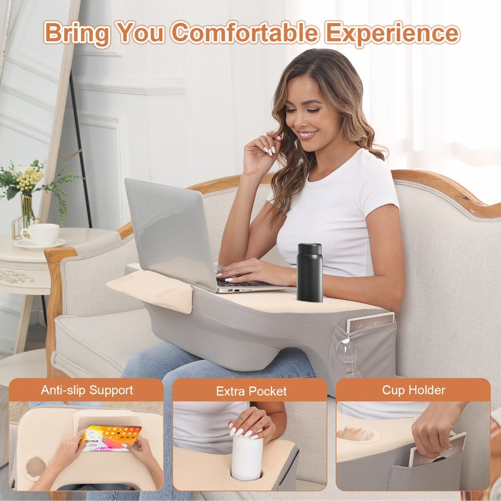 Reading Pillow with Side Pocket & Memory Foam Filling, Large Backrest Pillow for Bed Sofa Floor, Husband Pillow for Reading Gaming Relaxing, Gifts for Men Women, Gray, 2.2KG/4.5LB