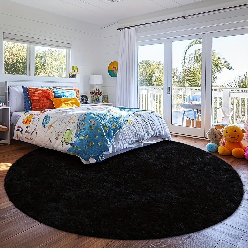 Round Shaggy Plush Rug ¨C Soft Fluffy Circular Carpet for Bedroom & Living Room, Easy Clean