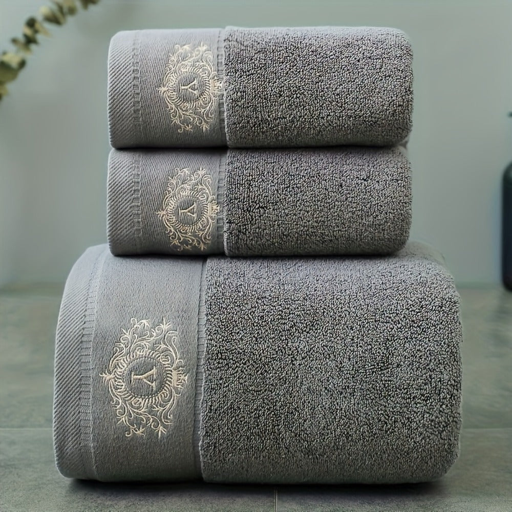 Embroidered Cotton Towel Set 3-Piece ¨C 400g/©O Soft Absorbent Lint-Free Bath Towel Hand Towel Set for Home Spa Salon