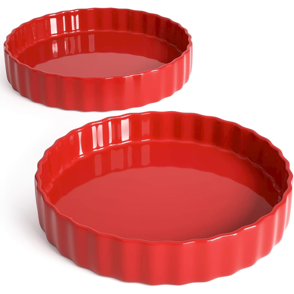 Ceramic Quiche Pan Set of 2, 9.5 Inch Fluted Tart Dish for Oven Baking, Non-Stick Pie Dish for Quiche Lorraine, Chicken Pot Pie, Tart, Flan