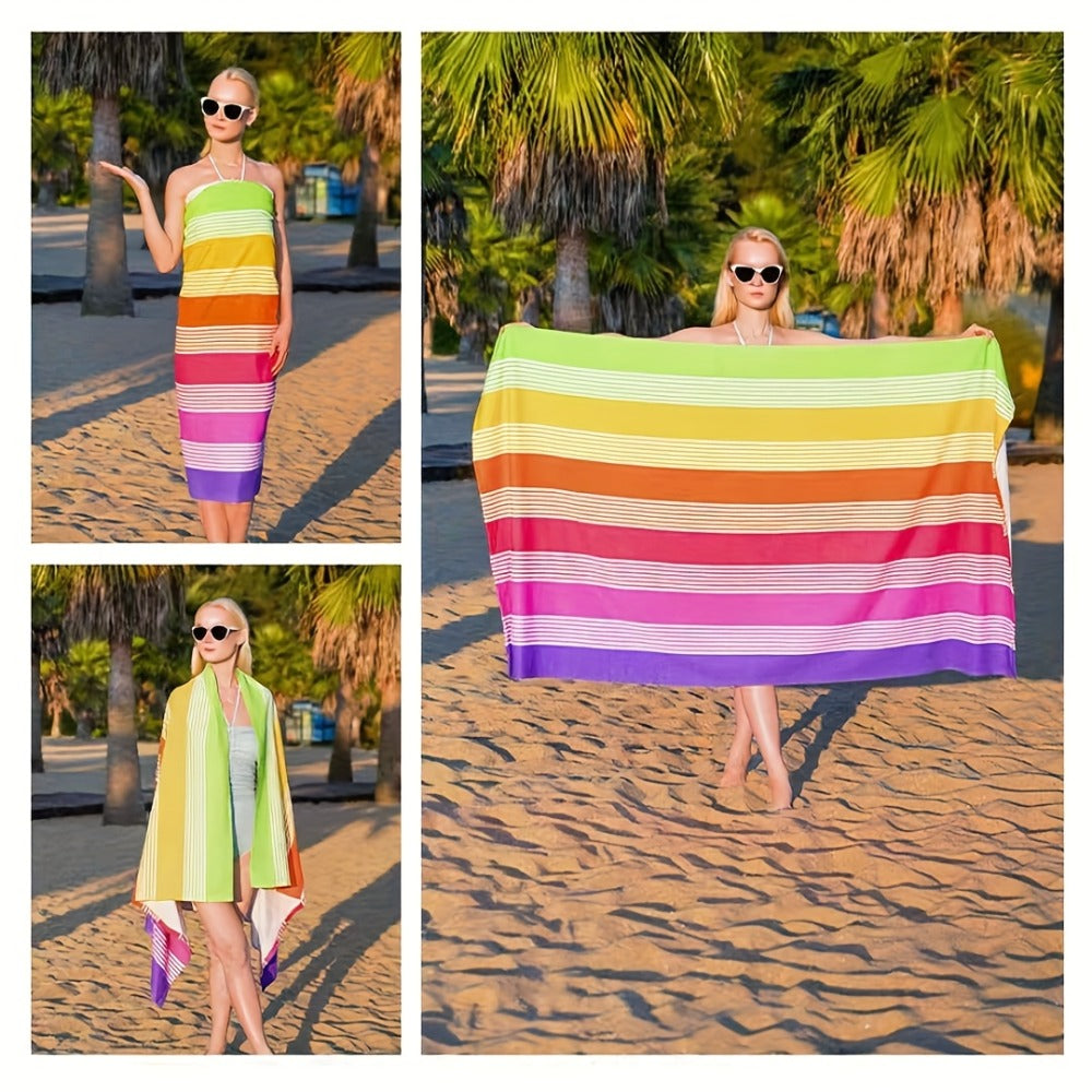Oversized Beach Towel Extra Large 67x35 Inch Quick Dry Soft Absorbent Bath Towel Striped Tropical Camping Pool Travel Skin-Friendly