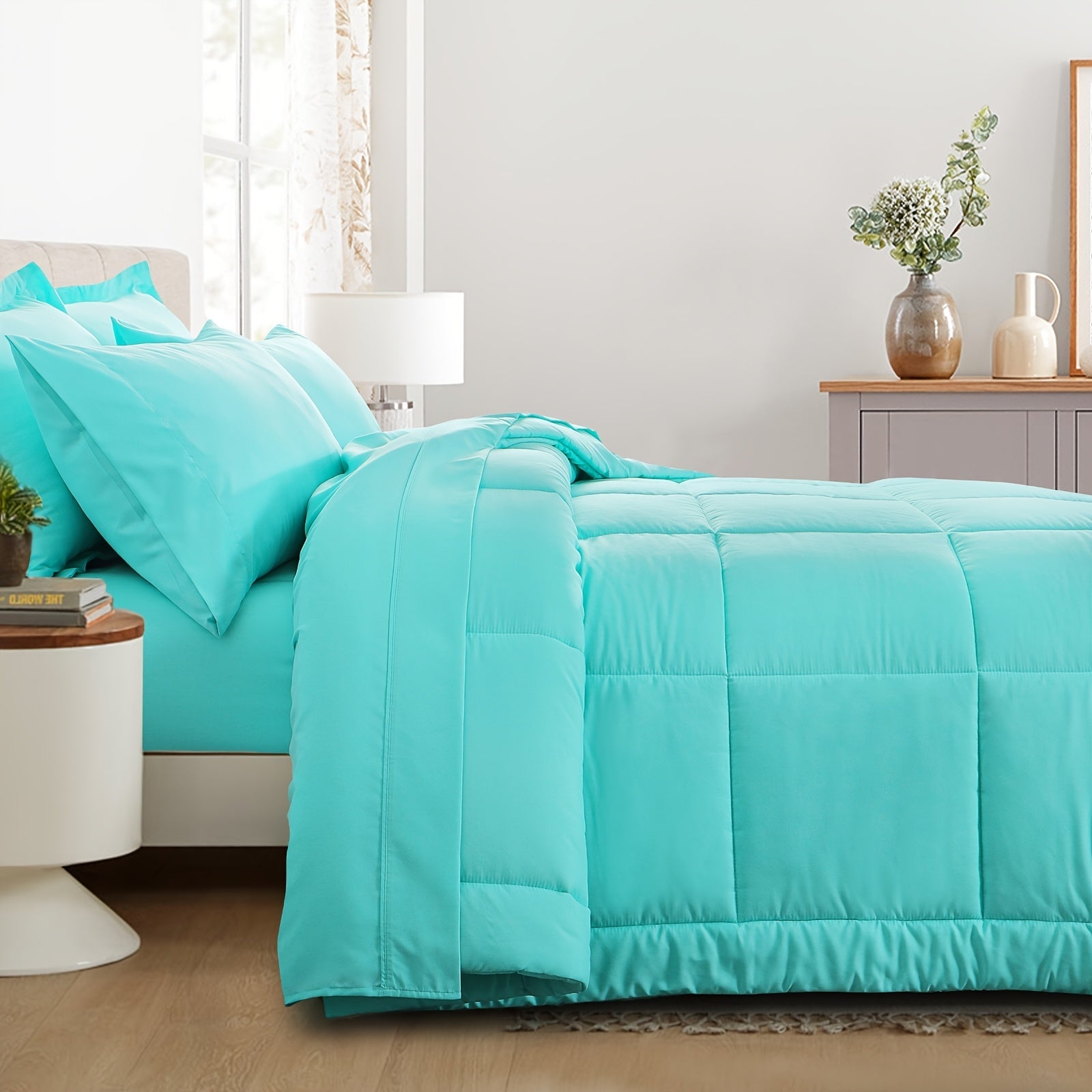 7 Piece Comforter Set Luxury Soft Fluffy Bedding All Season Bed in a Bag with Comforter Fitted Sheet Flat Sheet Pillowcases Hypoallergenic Breathable Easy Care Queen King Twin XL Full