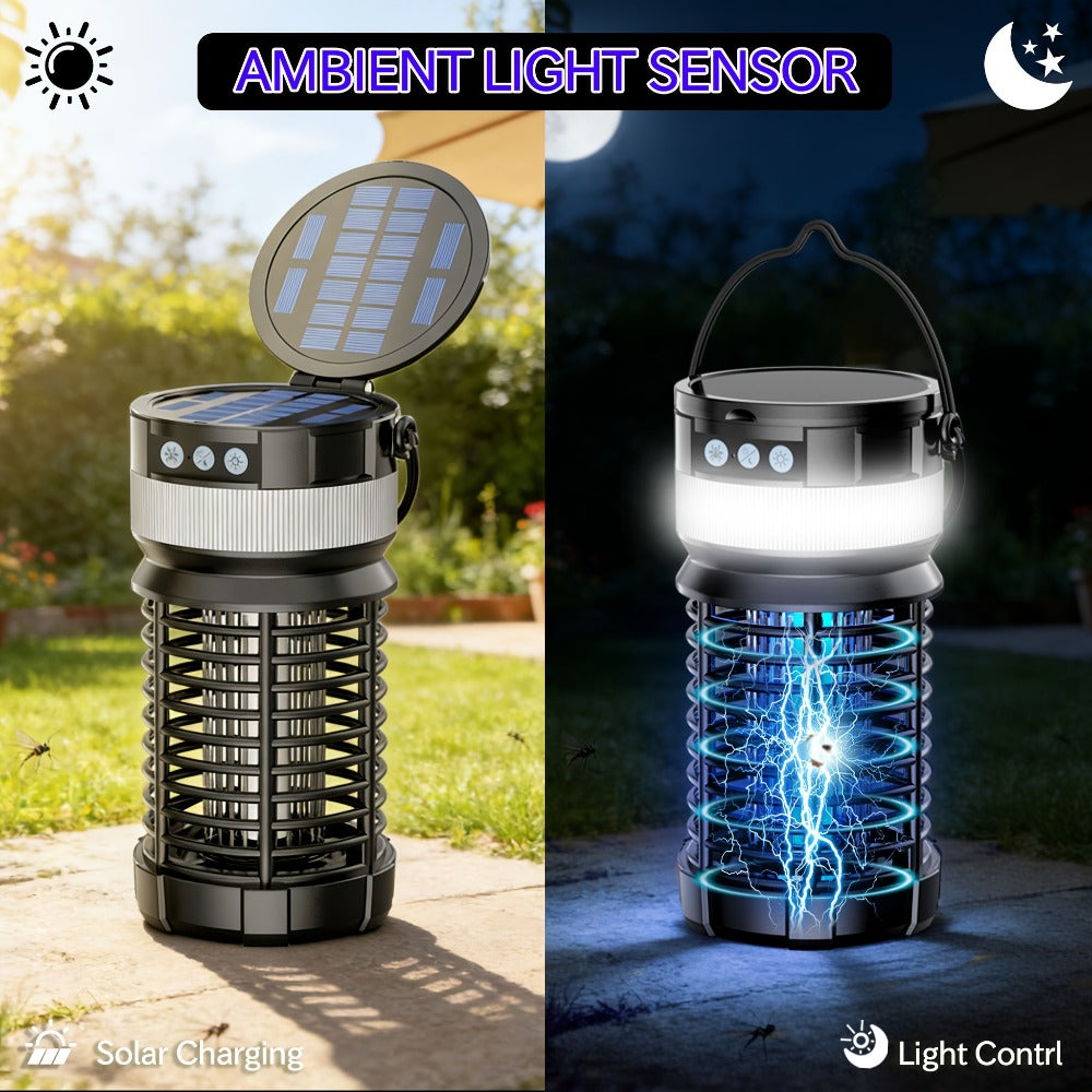 Solar Bug Zapper Outdoor 4000mAh Rechargeable UV Light Mosquito Zapper Electric Fly Trap Insect Killer with Remote Control Night Light Mode for Indoor Outdoor Patio Garden Camping Mosquito Fly Gnat