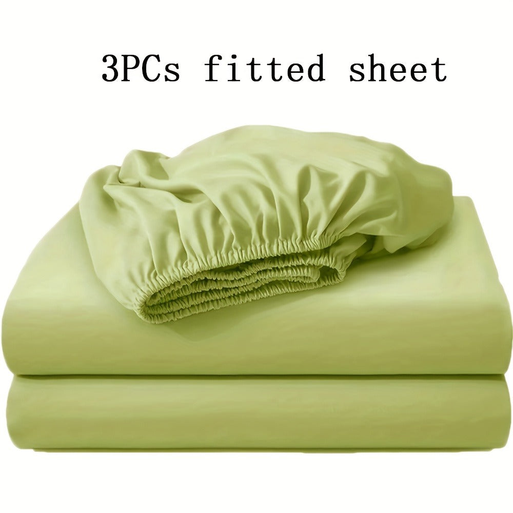 Fitted Sheet Set 3pcs with 2 Pillowcases | Soft Solid Color Bed Sheets Twin Full Queen King