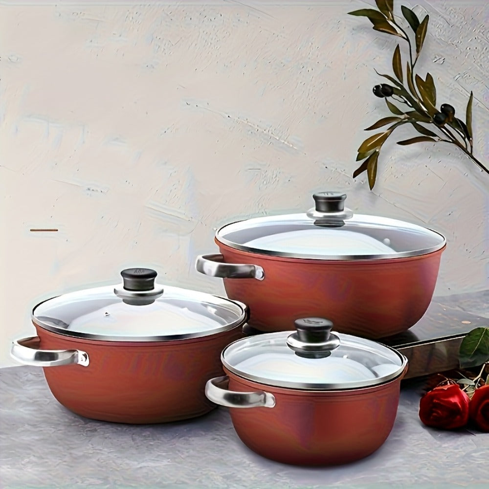Nonstick Stock Pot with Lid 10 Inch Stone Derived Coating Iron Core Even Heating Induction Compatible Soup Pot for Stewing Boiling Family Dinners
