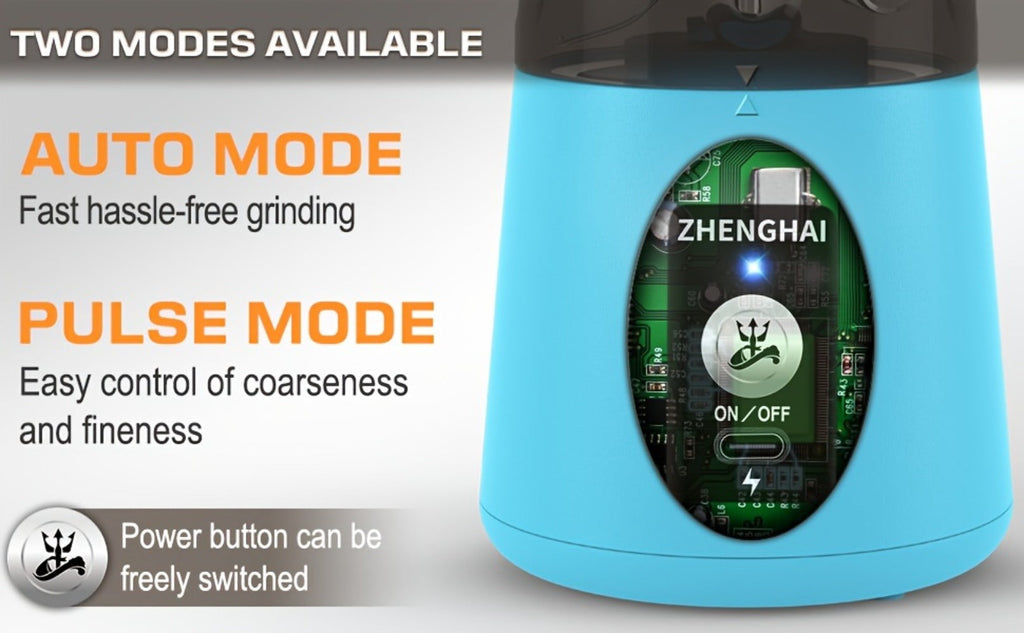 Electric Herb Grinder 150W USB-C Rechargeable - Dual Mode Pulse & Auto, Fast Grinding Dry Spices & Herbs, Compact Portable with Cleaning Brush | 6 Colors