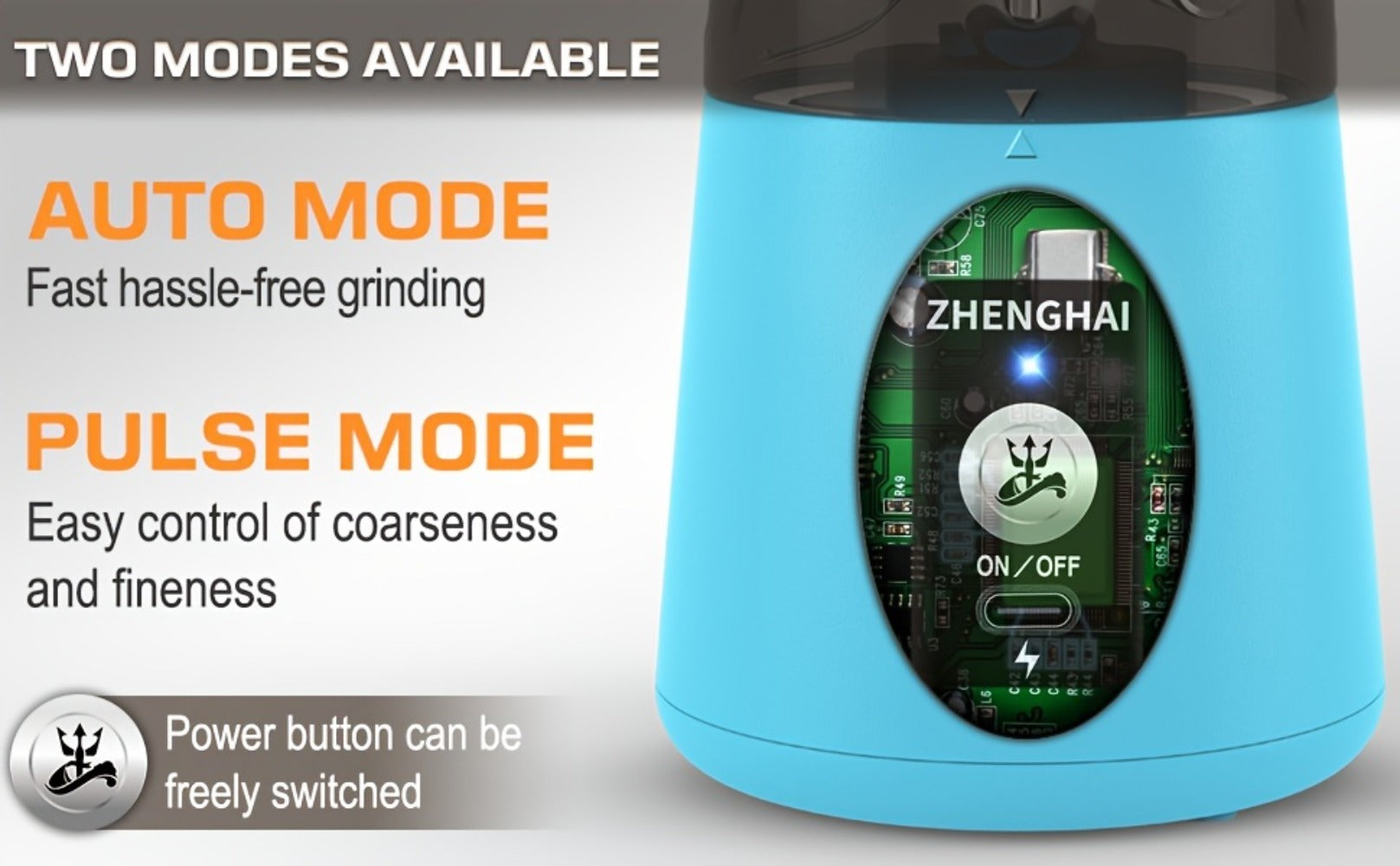 Electric Herb Grinder 150W USB-C Rechargeable - Dual Mode Pulse & Auto, Fast Grinding Dry Spices & Herbs, Compact Portable with Cleaning Brush | 6 Colors