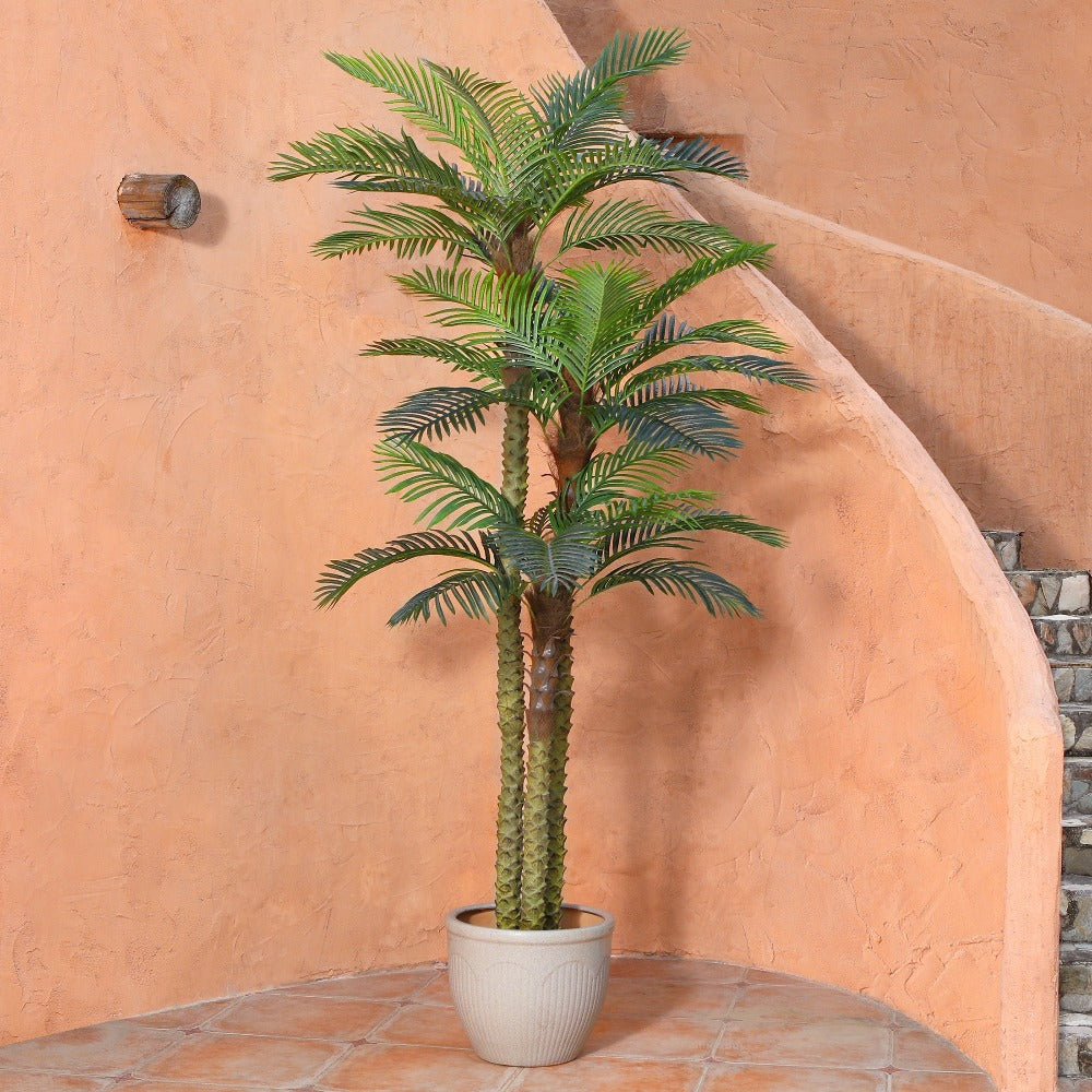 Artificial Palm Tree Outdoor 8FT & 10FT ¨C Large UV Resistant Faux Tropical Palm Plant with Cement Base, Realistic Fake Golden Cane Palm for Patio, Poolside, Balcony & Indoor Home Office Decor
