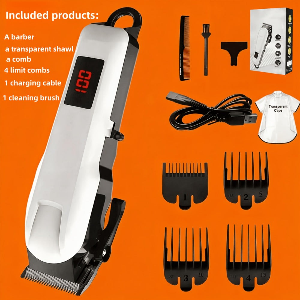 Professional Hair Clipper Kit 9-in-1 Trimmer for Haircut Bald Head Shaving LCD Display USB Fast Charge Long Battery Stainless Steel Blade 4 Guide Combs for Home Barbershop