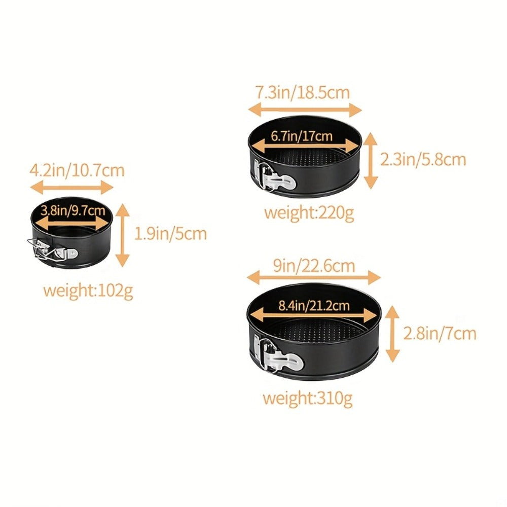 Springform Cake Pan Set, Nonstick Carbon Steel Cheesecake Pan with Removable Bottom & Locking Latch, Round Springform Pan for Cheesecake Pizza Quiche Mousse, 4-Inch Set or 4¡±/7¡±/9¡± 3-Piece Set