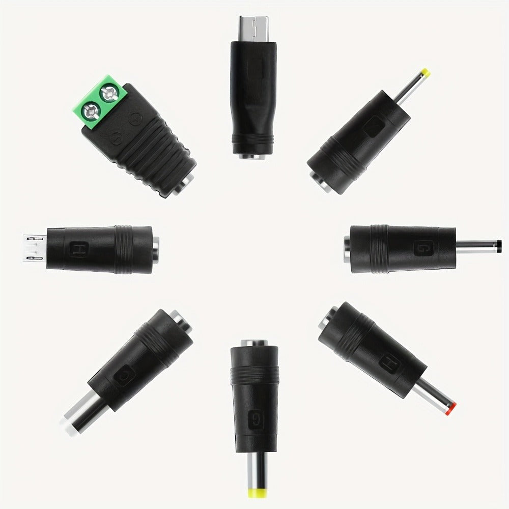 Universal 5V 2A Power Adapter 9-in-1 with 8 Tips - AC/DC 10W Power Supply Type-C Micro-USB Barrel Connectors for Router CCTV LED Strip TV Box