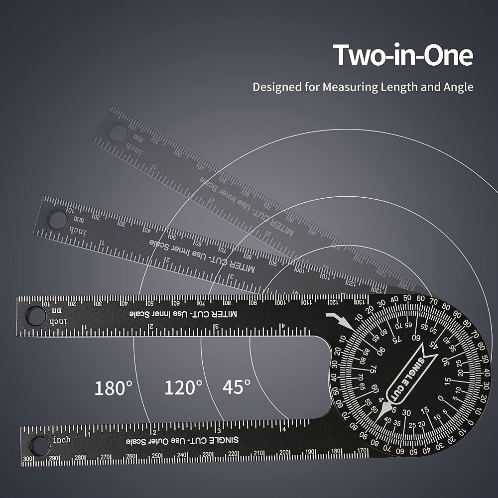 Miter Saw Protractor 7 Inch Aluminum 2-in-1 Professional Angle Finder CNC Machined Precision Laser Engraved Inside Outside Miter Angle for Carpenter Plumber Building Trades Woodworking Black