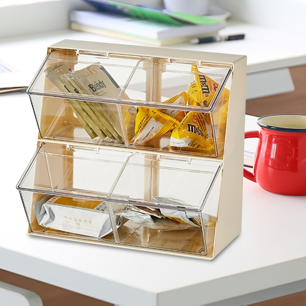 Acrylic Tea Bag Organizer Box with Lid, Large Capacity 3-Compartment Transparent Storage Chest for Kitchen Countertop, Food-Safe Acrylic Holder for Tea Bags, Coffee Capsules, Milk Powder & Masks
