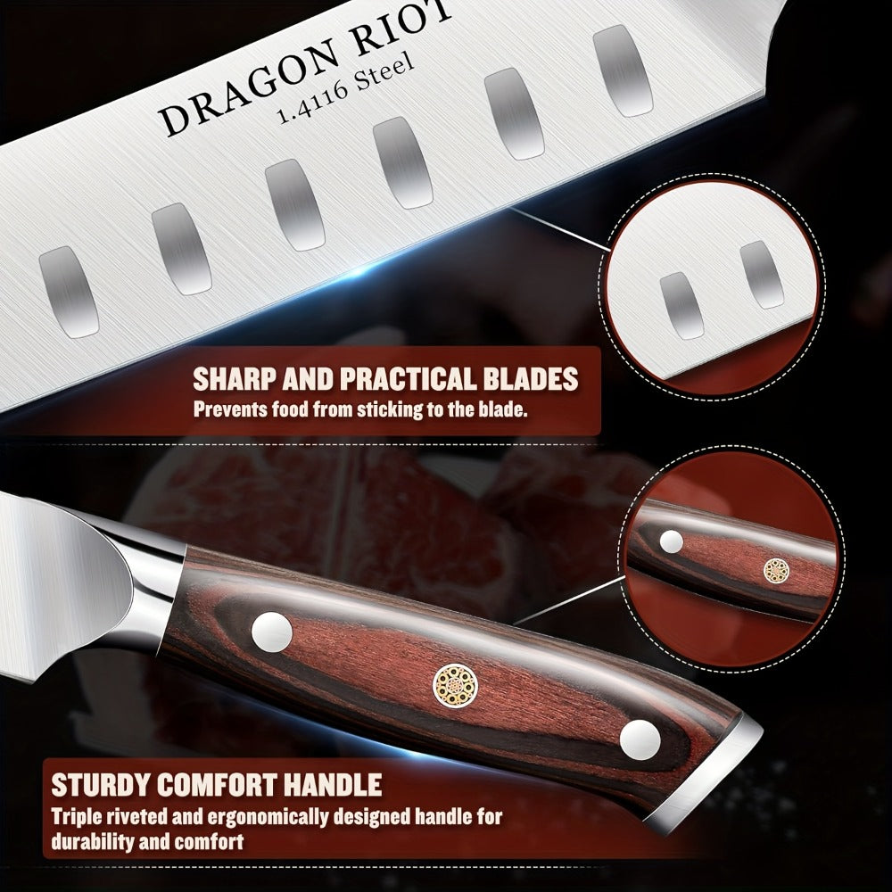 Brisket Carving Knife 10 Inch, High Carbon Steel Granton Edge Slicing Knife, Hand Forged Meat Carving Knife with Ergonomic Wood Handle for BBQ, Brisket, Roast & Turkey
