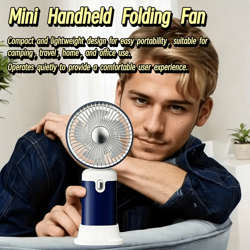 Handheld & Standing Fan Rechargeable USB | 3-Speed Portable Mini Fan, Foldable Dual-Mode Design for Travel, Office & Outdoor Use ¨C Perfect Summer Gift for Women & Girls, White & Blue, 1pc & 2pcs