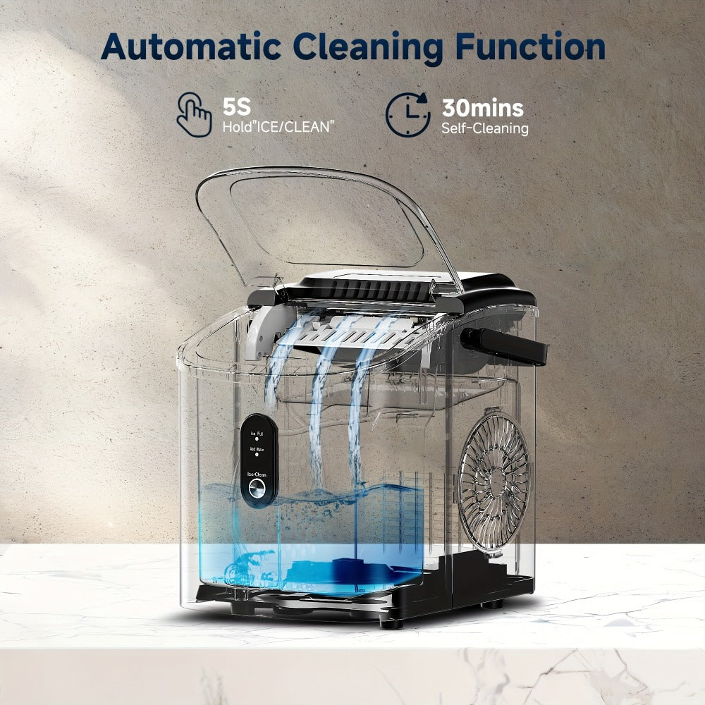 Portable Ice Maker Countertop ¨C Bullet Ice Machine 26-29 Lbs Daily, 9 Ice Cubes in 6 Mins, Self-Cleaning, Quiet Under 45dB, with Handle, Basket & Scoop, for Home, Kitchen, Camping & RV