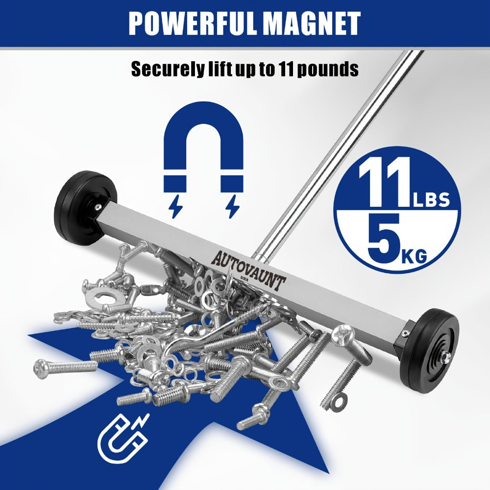 Rolling Magnetic Sweeper 17-Inch with Wheels ¨C Heavy Duty 8.8lb Capacity Telescoping Adjustable Handle 15¨C38 Inch Picks Up Screws Nails Nuts for Garage Workshop Construction
