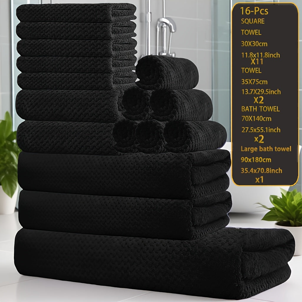 Coral Fleece Bath Towel Set 16 Piece 300GSM - Extra Large Bath Towel Washcloths Square Towels Soft Absorbent Quick Dry | 11 Colors | Hotel Home Travel Spa Gift Complete Bathroom Towel Collection