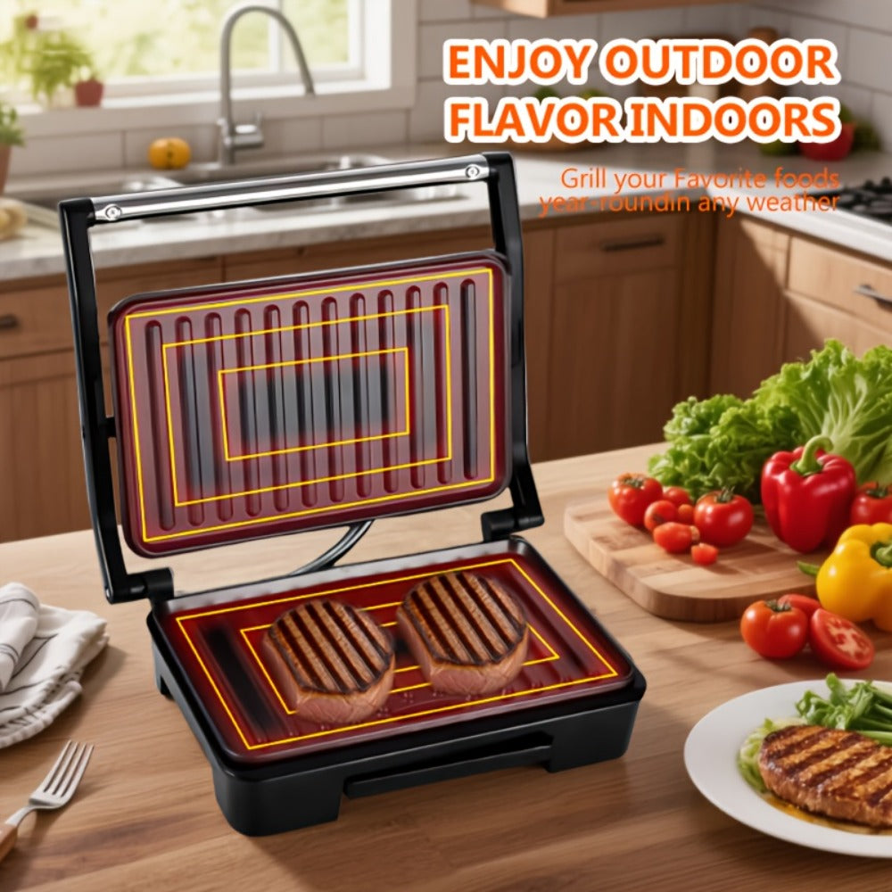 Electric Panini Press Grill Double-Sided Heating Sandwich Maker Waffle Iron Steak Grill Indoor Barbecue Machine for Panini Toasts Burgers Sausages Quick Meals Home Kitchen