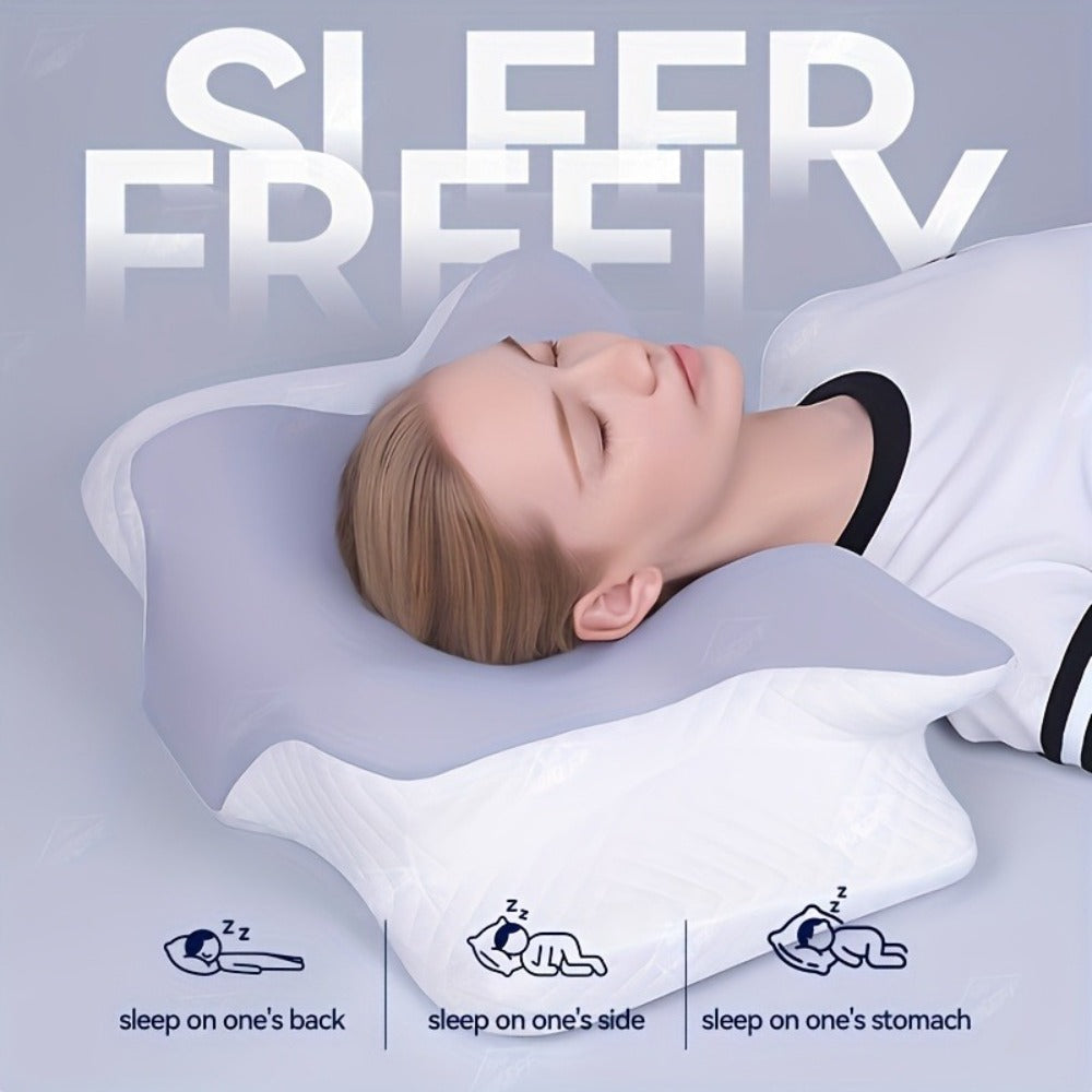 Cervical Neck Pillow for Sleeping - Butterfly Contour Memory Foam Ergonomic Support for Back & Side Sleepers, Slow Rebound Pressure Relief, Cervical Spine Alignment, Machine-Washable Cover, Multi-Color