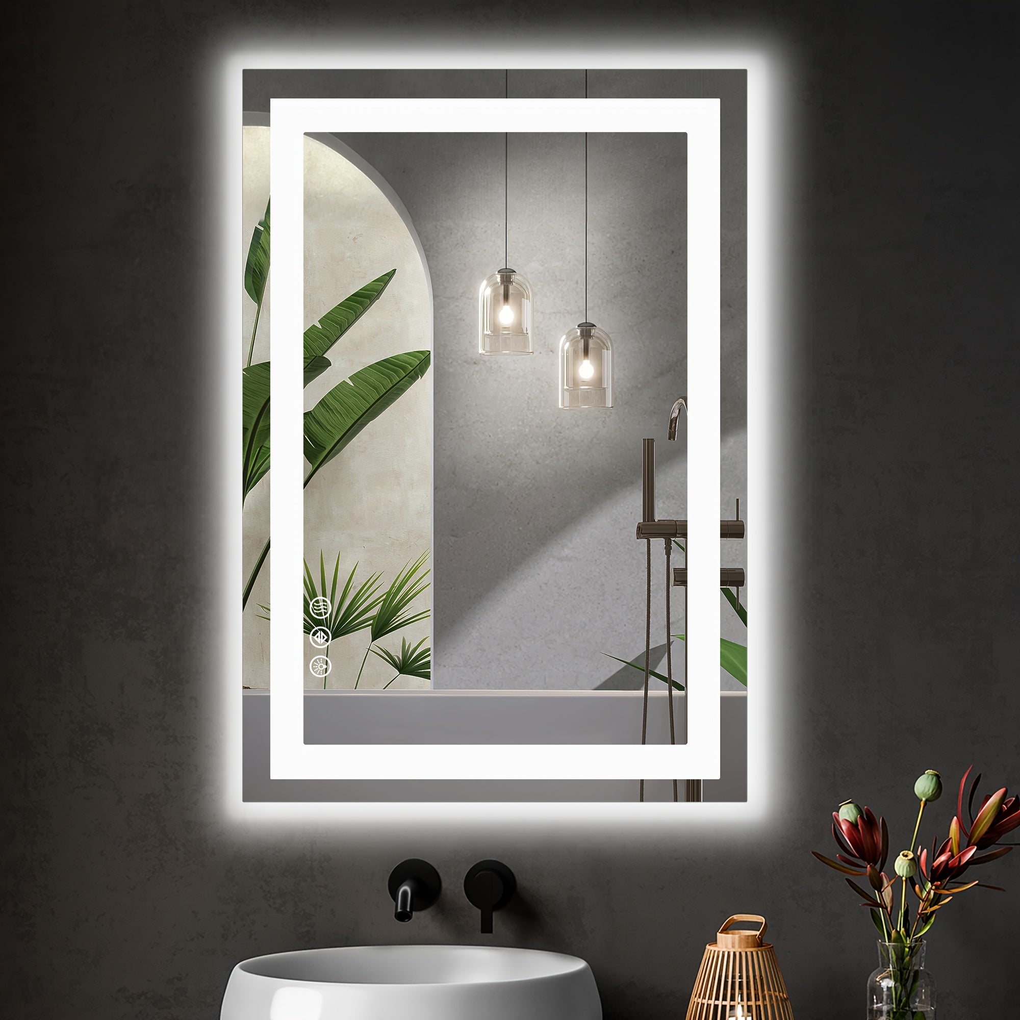 LED Bathroom Mirror with Anti-Fog ¨C Dimmable Vanity Mirror, 3 Color Lighting Modes, Dual Light Source, Wall Mounted Horizontal or Vertical, Tempered Glass, Multiple Sizes
